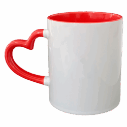 Caneca com alça coração e Interior colorido vermelha