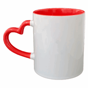 Caneca com alça coração e Interior colorido vermelha