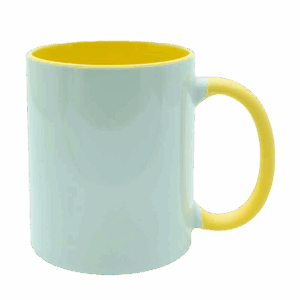 Caneca com alça e interior colorido amarelo para sublimação
