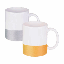 Caneca de cerâmica branca com glitter na base