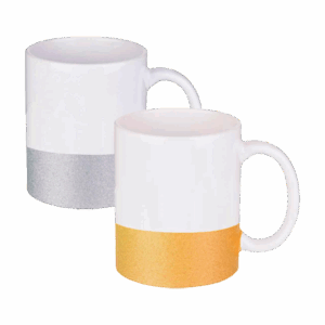Caneca de cerâmica branca com glitter na base